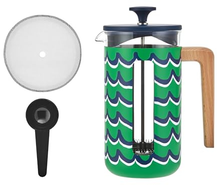 La Cafetière Pisa Grande cafetière à Piston Facile à saisir 8 Tasses 1 L avec Motif Vagues, en céramique résistante à la Chaleur, idéale pour Le thé en Vrac et Le café moulu, Marées Cyan