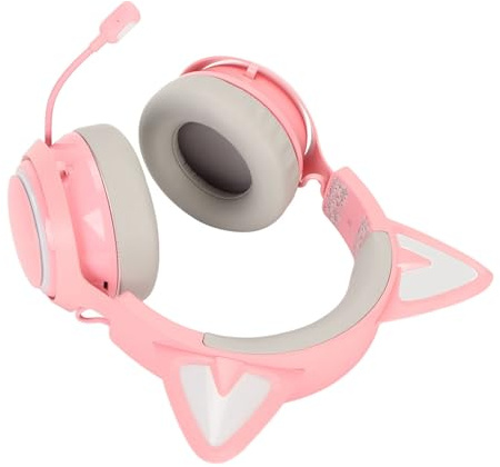 RASTKY Cat Ear Gaming Headset RGB Light Wireless Kopfhörer 3D Surround Sound für Gamer PCs Laptops Schwarz (PINK)