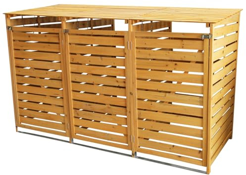 Triple Wooden Wheelie Bin Store Outdoor Garden Lockable Latched Dustbin Cover Storage Wood Timber Shed Unit Hinged Lid