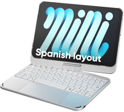 doqo Funda Teclado iPad Mini 7 A17 Pro 2024 & Mini 6 2021 con Trackpad | Escritura tipo portátil, Rotación 360°, Retroiluminado, 8,3, Soporte para Lápiz Táctil