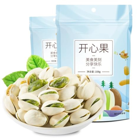 108 g di pistacchi, sgusciati naturalmente e aperti, con granelli carnosi, verde smeraldo, croccanti e fragranti(4bag)