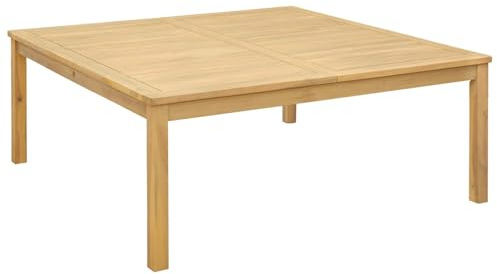 Pindolar Couchtisch aus massivem hellem Akazienholz 110 x 110 x 45 cm quadratisch wetterfest stabil für Garten Balkon Terrasse Innenbereich vielseitig und pflegeleicht