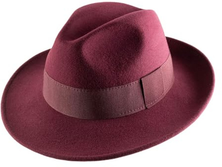 Classic Italy - Cappello Fedora Feltro Ripiegabile Idrorepellente Fedora - Size 59 cm - Bordeaux