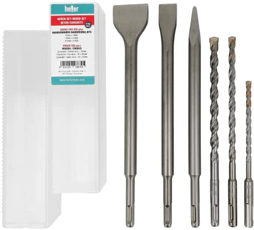 Heller Tools 2011 Bohrer und Meißel Set für Stein und Beton, Spitz-, Flach- und Spatmeißel, SDS-plus Bohrer Ø 6,8,10, 6-teilig, bohrer meißel set, sds plus