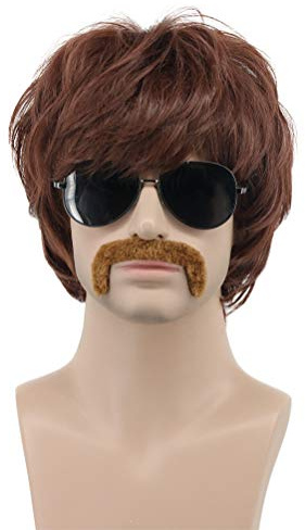 karlery Erwachsene Männer Kurze Gerade Braun Rocker Perücke | Perücke 70er 80er Jahre Kalifornien Halloween Kostüm Cosplay Anime Perücke