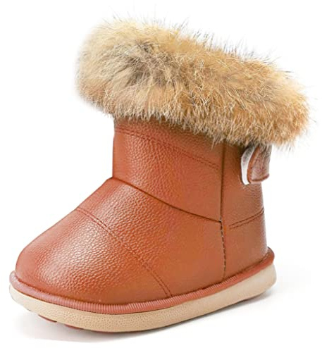 KVbabby Bambine e Ragazze Carino Stivali da Neve Morbide Fodera calda Stivali Scarpe di Cotone Piatto Pelliccia Stivali,marrone,24 EU = produttore 25