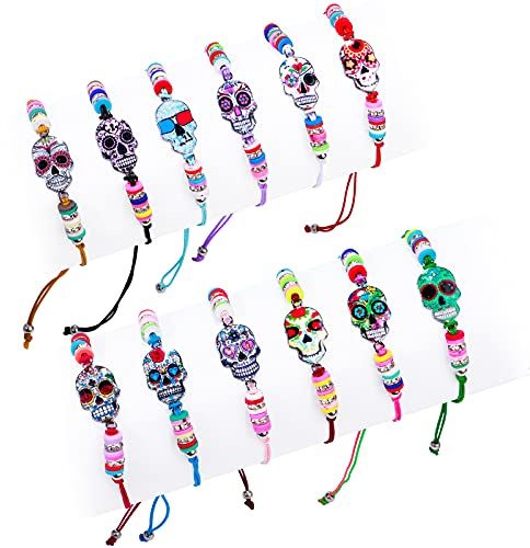vamei 12 Piezas Pulsera Niña Halloween Pulseras de la Amistad Niños Joyas Niñas Pulseras Calavera Cuerda Trenzada Brazalete Niñas Joyería Niña Halloween Regalo de Cumpleaños de Fiesta para Niños