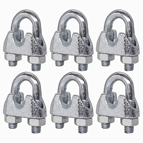 (6 Stück) Drahtseilklemmen M8, Kabelclips, DIN 741, Stahlklemme für Ø 10 mm Drahtseil, U Bolzensattel (6 Stück, M8 für Ø 10 mm)