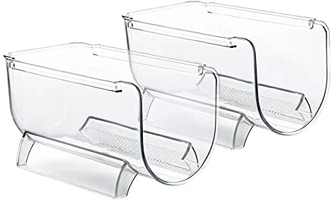 Heshebuy 2 Pack Bottle Rack, Fridge Organizer Bottle Rack, Stackable Wine Rack Plastic Bottle Holder (2)
