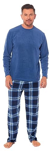 Toro Rocco Herren-Pyjama-Set aus Fleece, langärmelig, weich, Nachtwäsche, Oberteil und mit karierter Hose, warmer Winter, bequemer Herren-Schlafanzüge, Blue, L