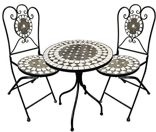 INDA-Exclusiv Dekoratives Mosaik Set 3-teilig Sitzgarnitur Sitzgruppe Gartentisch Stühle Gartenmöbel Bistrotisch, Model:MC4342