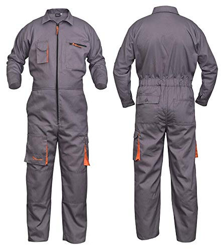 NORMAN Grey Work Wear Men's Overalls Boiler Suit Coveralls Garage Overalls Mechanics Boilersuit Protective (M)
