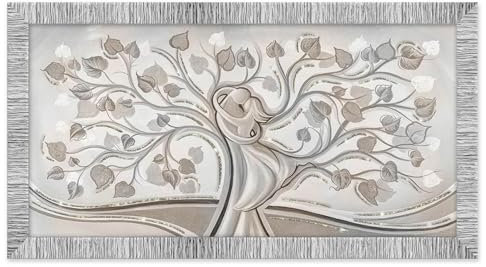 Lupia - Quadro Moderno con Cornice Bianca Argento, Stampa su Legno con Glitter, GIOVY Albero Abbraccio Mix, Tema Amore e Famiglia, per Soggiorno, Camera da Letto, Ufficio, 60x110 cm, Made in Italy
