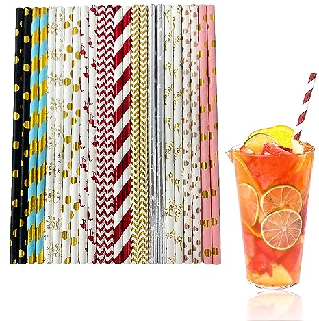 120 cannucce di carta, usa e getta con tubo dritto, colorate, cannucce di carta biodegradabili, cannucce per feste con diversi motivi, 12 stili