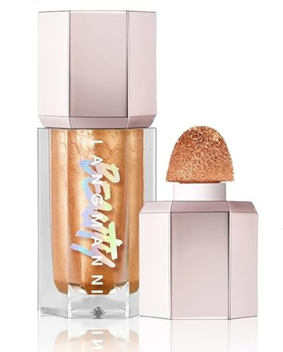 Iluminador Líquido en Crema, Maquillaje con Purpurina para Mejillas y Rostro, Alto Brillo, Hidratante para Cara y Cuerpo (#03 Oro Líquido)