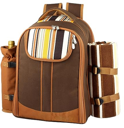 VIDECOR Familien-Picknick-Rucksack für 4 – Picknick-Rucksack für 4 mit Klapptisch, Isoliertem Kühlfach, Weinhalter, Wasserdichter Picknick-Tasche und Komplettem Besteck-Picknick-Set,B