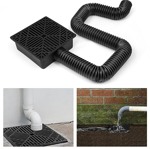 Drain de Gouttière, Regard Eau Pluviale Drainage de la Conduite d'eau de Pluie Drain de la Gouttière Boîte de Descente, Kit d'Extension de Bec de Descente, pour Sol en Ciment et Pelouse