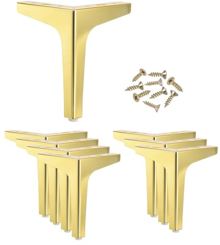 PATIKIL Metal Furniture Legs 7 Inch, 8 Pack Triangle Furniture Feet DIY Replacement Legs Modern Style for Cabinet Cupboard Table Couch Sofa Dresser, Gold