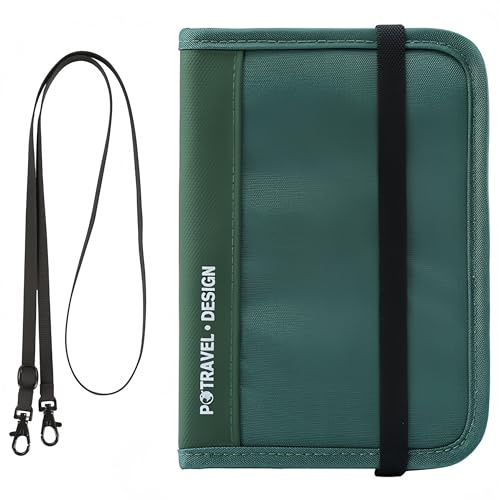 Wigmoa RFID-blockierende Hals-Brieftasche, Reise-Halter, schmale Reisepass-Tasche für Herren/Damen, versteckte Tasche für Bargeld, Kreditkarten, wasserdichte Reisebrieftasche, Grün , RFID-blockierende