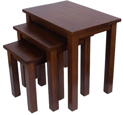 Kemtpase Oak 3 Nest of Tables, Solid Wooden Nesting Tables, Wooden Table Lamp, Plant Table, Multifunctional Nested Coffee Table, Side Tables for Living Room