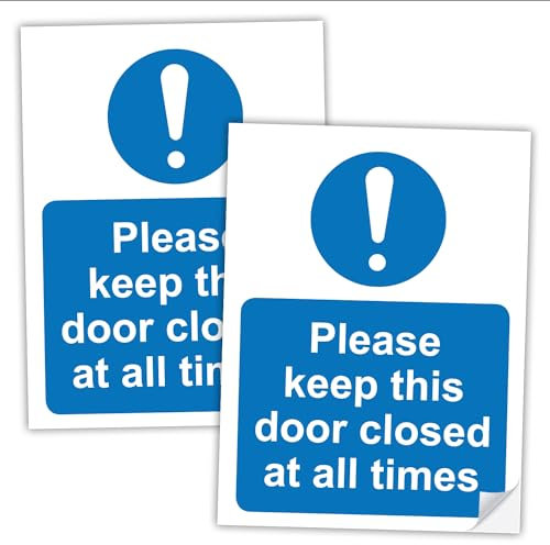 SAFESIGN (2 Pack) Please Keep This Door Closed At All Times Self Adhesive PVC Sign Stickers - 200mm x 150mm - Safety Health Waterproof Vinyl Conforms to EN ISO 7010:2012