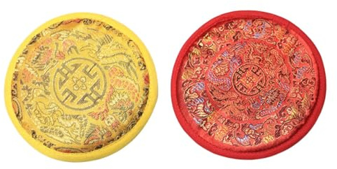 BIUDECO Klangschalenpad 2 Stück aus Rotem Stoff Handgenähtes Buddhistisches Klangschalenpolster mit Feiner Verarbeitung Geeignet für Meditation und Buddhistische Zeremonien