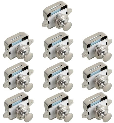 10 Pack Push Button Locks Elegant Cabinet Lock Keyless Cupboard Catch Decorative Push Button Latch for RV Drawer Door Cabinet Yachts (Nickel)