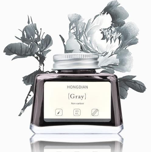 Hongdian - Inchiostro per penna stilografica, grigio, 60 ml, per scrittura e calligrafia, senza carbonio