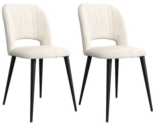 Rcynview Set di 2 Sedia Pranzo, Sedie Sala da Pranzo Moderne con Design a Schienale, Sedie Cucina in Velluto e Robuste Gambe in Metallo, Adatte per Soggiorno, Cucina, Beige Chiaro, 45x48x85cm