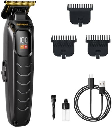 SUPRENT Recortadora de Pelo para Hombres, Cortapelos Electrica Hombre Profesional Pantalla LED y Carga USB, PrecisaT-Cuchilla, Kit de Corte de Pelo de Barbero Inalámbrico