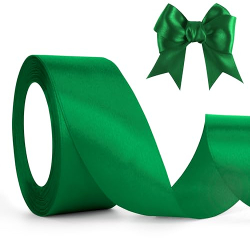 Schleifenband Grün 4cm 23M Geschenkband für Weihnachten, Hochzeit, Halloween, Geburtstag - Satinband, Dekoband, Stoffband zum Basteln und Geschenkverpackung - Seidenband Dunkelgrün