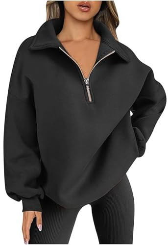Splrit-MAN Black Hoodie Women Half Zip Oversized Sweatshirts Pink Palm Puff Blanket Hoodies For Uk Quarter Sweatshirt (Black, L)