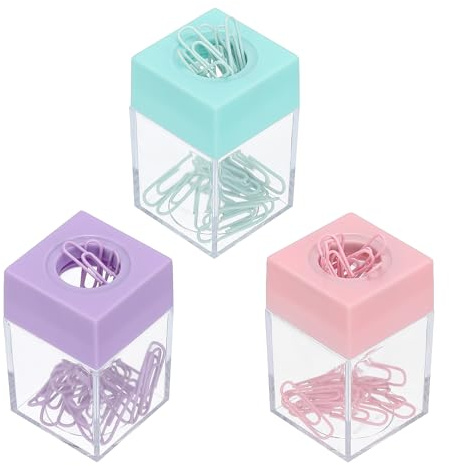 PATIKIL Magnetischer Papierclip-Halter-Spender, 3 Stück Große Kapazität Papierclip-Organisatoren mit magnetischem Deckel für Schreibtischbedarf, Büro, Klassenzimmer, Zuhause, mehrfarbig