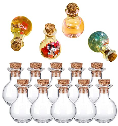 Birtern Botella de vidrio, botellas de vidrio con corcho de madera, 10 botellas de vidrio, tarros de vidrio pequeños, botellas de deseos, botella de mensaje para recuerdos de boda, decoración
