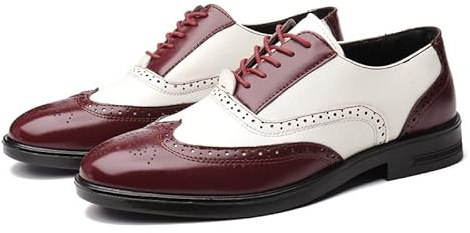 Scarpe Oxford Eleganti da Uomo con Lacci, Brogue, Punta a Farfalla in Rilievo, in Pelle vegana Bicolore, con Tacco a Blocco Antiscivolo, Basse, Resistenti allo Scivolamento, da Ballo