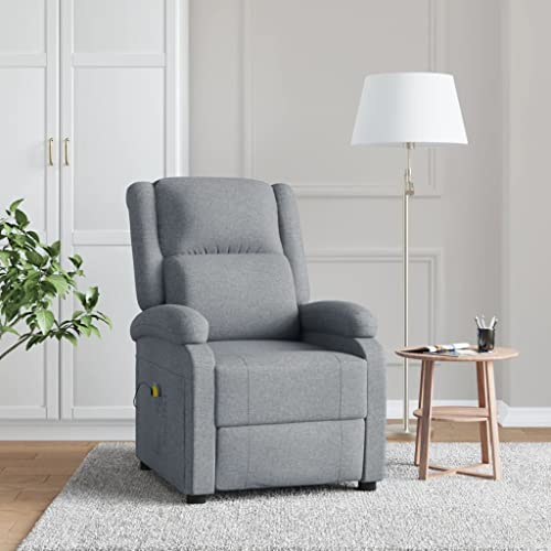 Homgoday Massagefåtölj, TV-fåtölj, relaxfåtölj, vilstol, stoppad fåtölj, TV-fåtölj med ryggstöd för vardagsrum, ljusgrått tyg