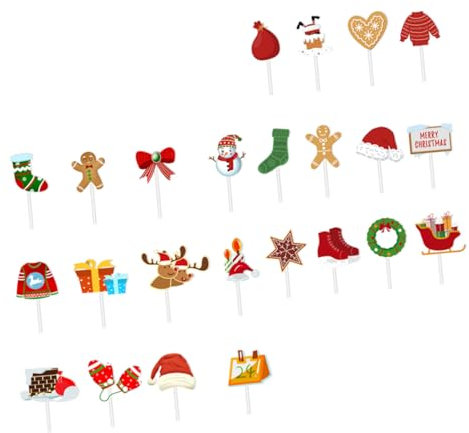 MOBUTOFU 24stücke Teiliges Weihnachts-Cupcake-Topper Rentier Und Schneemann Bunte Kuchenstecker Für Festliche Party Geburtstagsdekoration Einfache Anwendung Für Muffins Und Torten