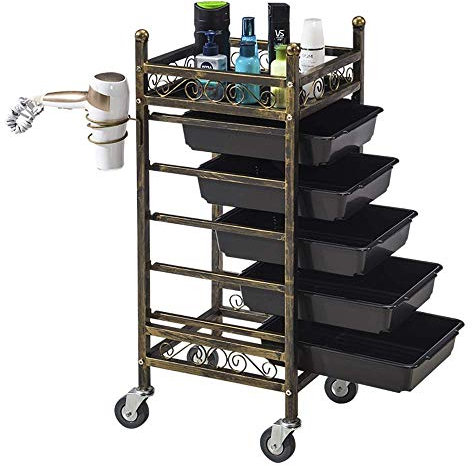 Mobiler Friseurwagen im Retro-Stil mit 4 Schubladen und Glasplatte, Salon-Aufbewahrungsrolle für Friseure, Haarfärben, 5 Ebenen, Haarstyling-Organizer