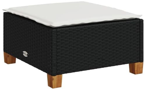 Makastle Outdoor Poly Rattan Hocker, Fußhocker mit Polster, Außen Wetterfest Gartenhocker Sitzhocker Sitzbank Fußauflage Fußstütze, Patio Ottoman, Schwarz 63,5x56x32 cm