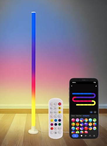 Luminea Home Control Lichtsäule: Smarte WLAN-Standleuchte mit RGB-IC-LEDs, App, 10 W, 150 cm (LED Stehleuchte, Leuchtsäule, Stab)