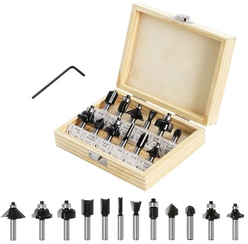 Losxuido 12 Stück Fräser für Oberfräse 6mm Schaft Oberfräse Fräser set Nutfräser Profilfräser Oberfräser Set mit Holzkoffer für Holzbearbeitung (schwarz)