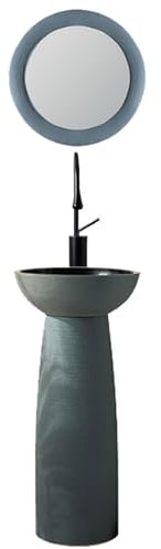 GLJTUO Freestanding Pedestal Sink Hotel Bathroom Art Sink with Faucet Set Bathrooms Ceramic Luxurious Pedestal Basin Round Sink Pedestal Lavatory Sink Ceramic Wash Basin (C With Mirror)