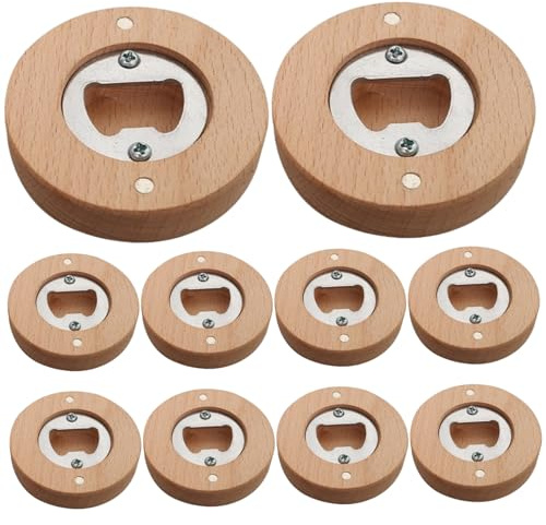 Lot de 10 décapsuleurs magnétiques en bambou de forme ronde - 6,1 x 6,1 cm - Décapsuleur magnétique pour réfrigérateur - Décoration de barre - Aimant de réfrigérateur
