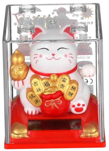 ULTECHNOVO Figura De Gato Que Saluda Estatua De Gato con Energía Solar y Brazo Móvil Decoración De Escritorio Amuleto De Suerte para Hogar