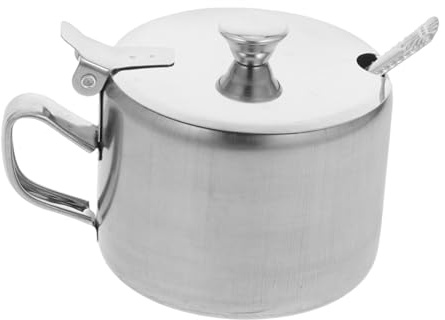 TOBBOMEY Bol à Épices Multifonction en Acier Inoxydable, Petit Sucrier avec Cuillère et Poignée, Récipient à Condiments Argenté Cuisine Domestique avec Couvercle, Pot à Sel et Sucre
