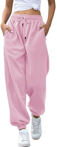 Pantalones de chándal para mujer, de algodón holgado, pantalones de entrenamiento, fitness, cintura alta, pantalones de ocio, largos, transpirables, con cintura elástica, pantalones de yoga, #2-b-rosa