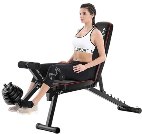 Panca per pesi con estensione delle gambe, 5 in 1, regolabile, pieghevole, panca ergonomica, seduta in 7 posizioni, seduta per sedersi, piana, flessione, corda per fitness, inclinazione, declino, per