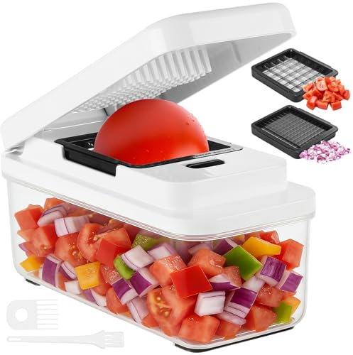 Vihoom Cortador de Verdura, Rallador de Verduras con 2 Cuchillas Intercambiables, Mandolina de Cocina Profesional, Picador de Verduras para Tomates, Cebollas, Patatas y Zanahorias