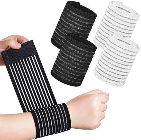 SYEYCW 4 Pcs Wrist Wraps, Elastic Wrist Straps, Breathable Hand Brace for Support, Adjustable Polyester Sleeve Compression Brace Wristband, for Weightlifting Tennis Basketball Work, for Women Men