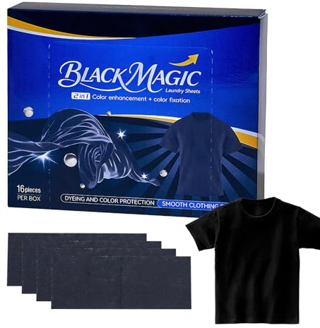 Lot de 16 feuilles de teinture textile noire, couleur intense - Raviveur de couleurs pour la machine à laver - Pour t-shirts, cols, jeans, pantalons, manteaux